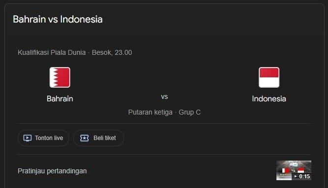 Jadwal Indonesia vs Bahrain di Kualifikasi Piala Dunia 2026