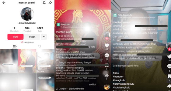 Pencemaran Nama Baik ASN Bengkulu Dilaporkan ke Polda / screenshot akun tiktok @1kontakdiblokir / redaksi sengaja menutup data yang dirasa pribadi