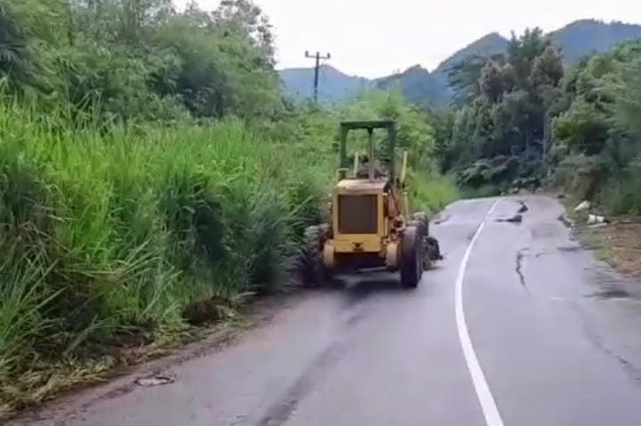 Ruas Jalan Rimbo Pengadang–Topos Mulai Dibersihkan, DPUPR Gunakan Alat Berat