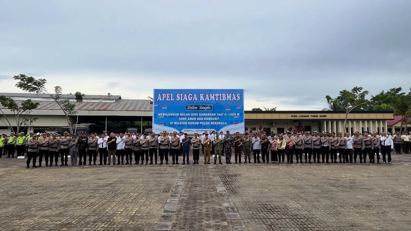 Apel Siaga Keamanan dan Ketertiban Masyarakat menjelang Ramadan 1447 Hijriah/2026 M yang digelar di Lapangan Anton Soedjarwo, Selasa (24/2).
