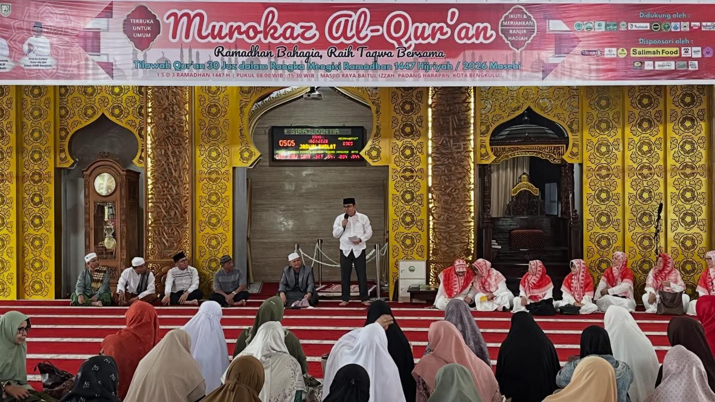 Program Murokaz Al-Qur’an 30 Juz resmi dimulai sebagai bagian penguatan syiar Ramadan 1447 Hijriah di Provinsi Bengkulu, Kamis (19/2/26)(foto:anto)