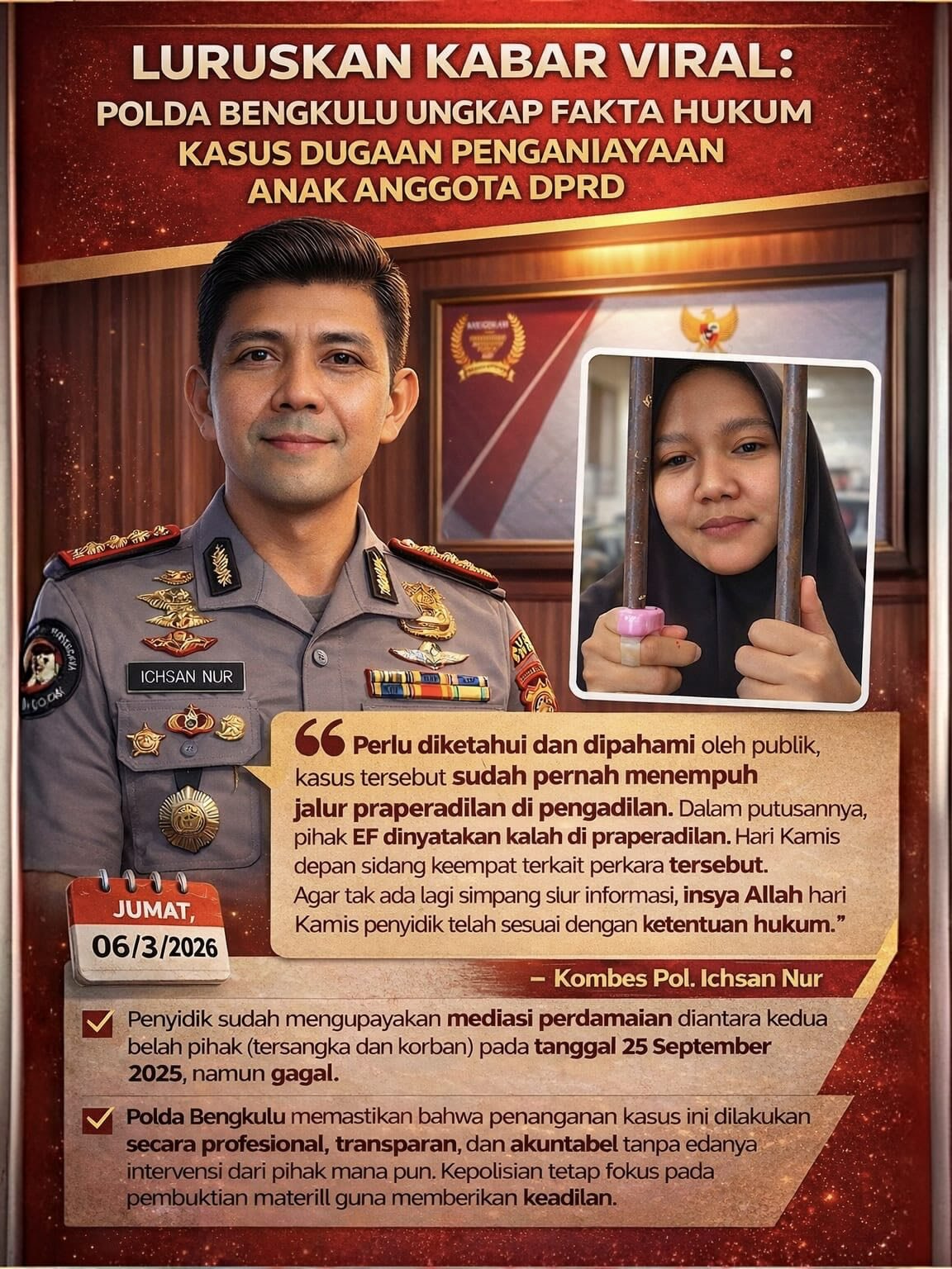 Kasus Penganiayaan Anak DPRD Bengkulu, Polda Luruskan Informasi Viral di Media Sosial