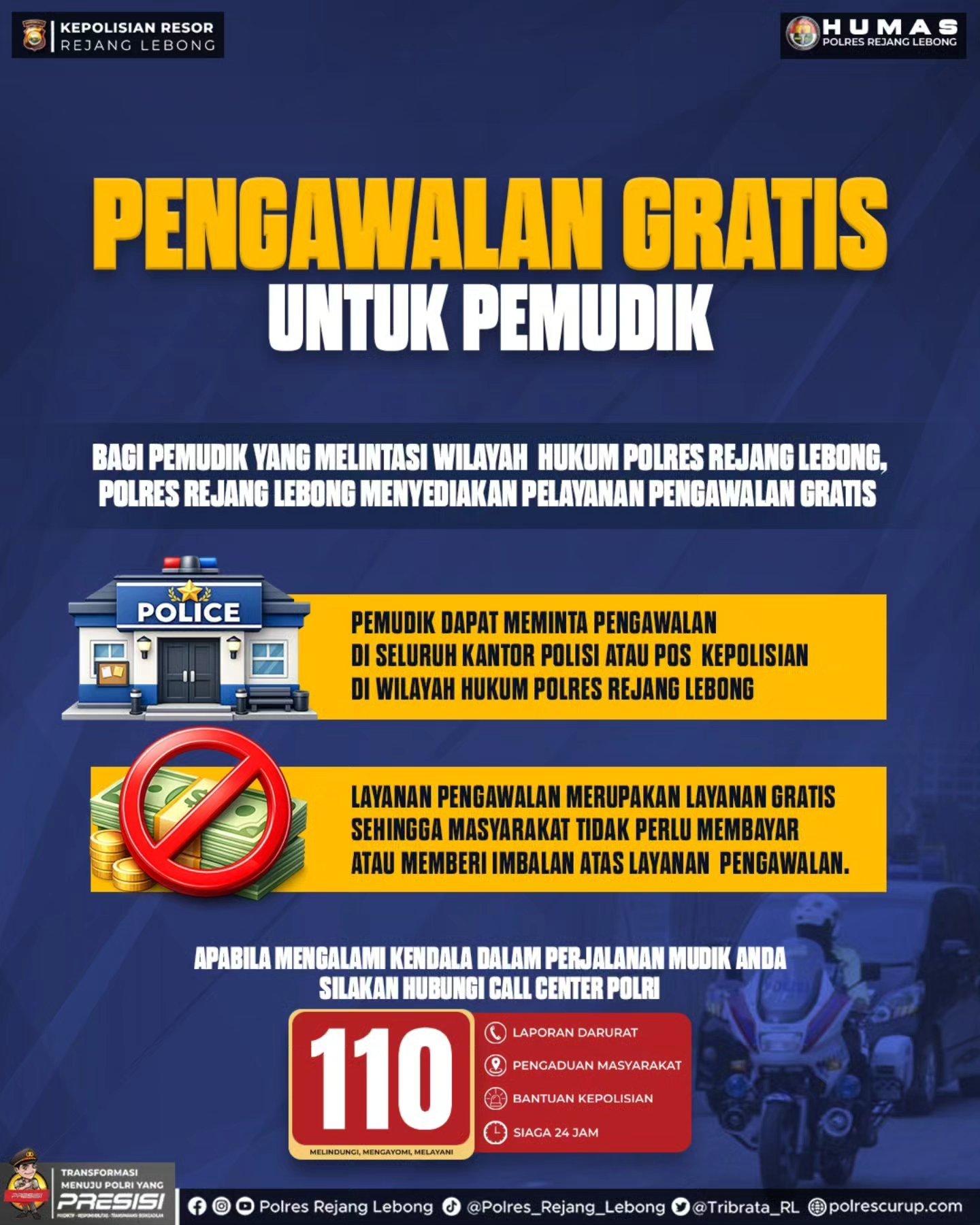 Polres Rejang Lebong Siapkan Pengawalan Gratis dan Lima Pos Mudik Lebaran