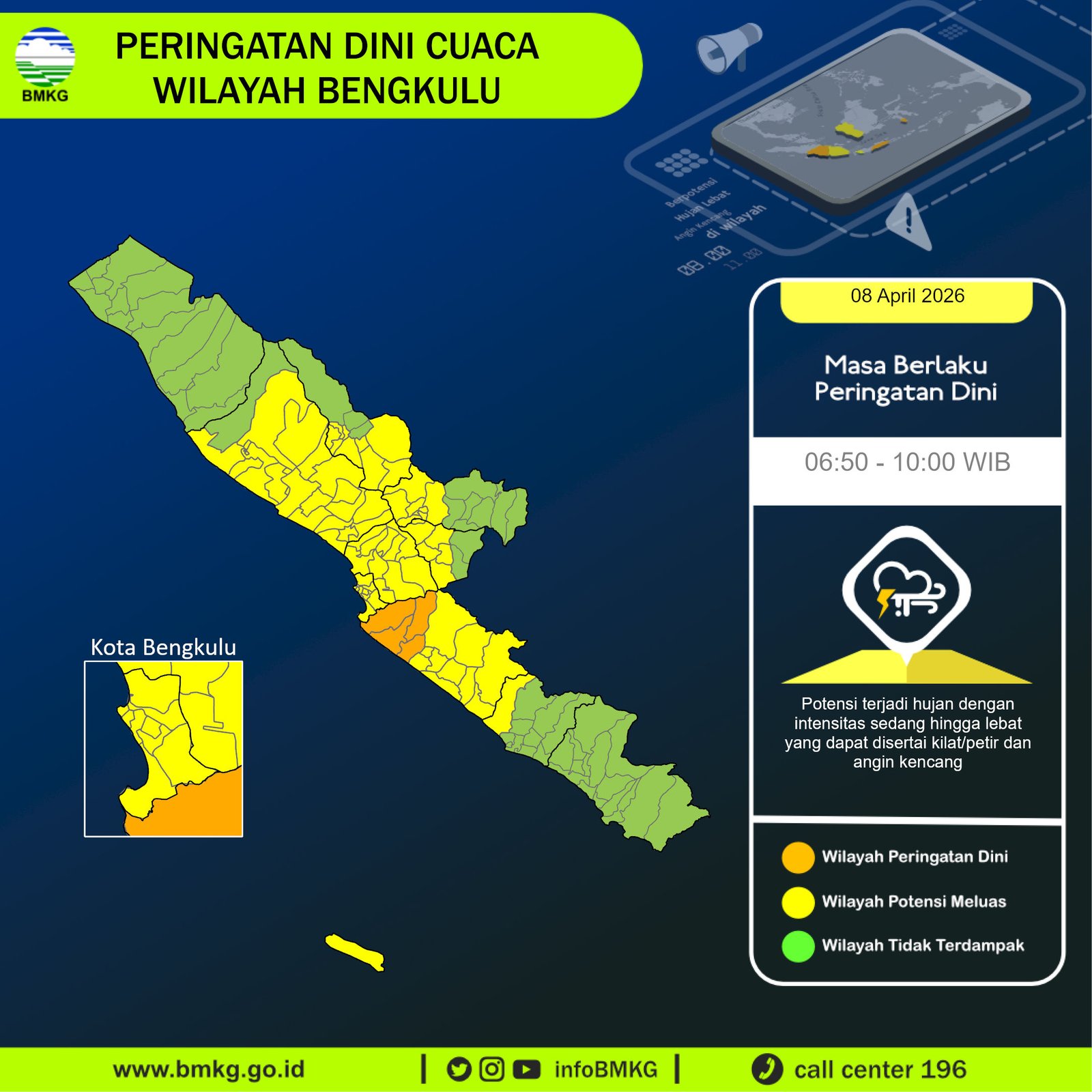 8 April 2026: BMKG Keluarkan Peringatan Dini, Hujan Lebat Disertai Petir Ancam Sejumlah Wilayah Bengkulu 8 April 2026: BMKG Keluarkan Peringatan Dini, Hujan Lebat Disertai Petir Ancam Sejumlah Wilayah Bengkulu