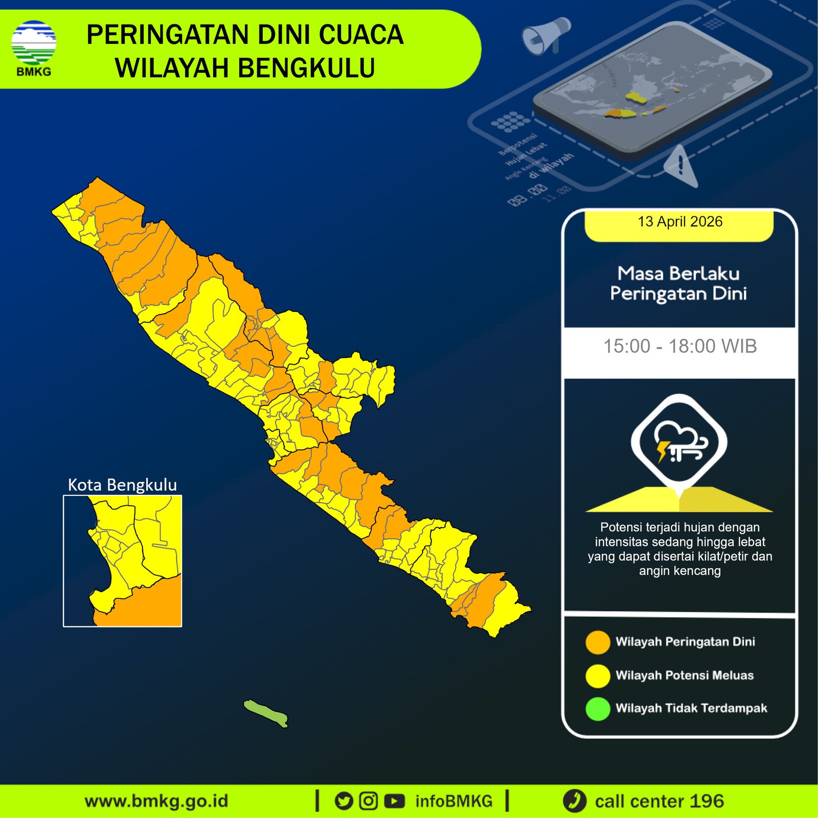 BMKG Keluarkan Peringatan Dini, Hujan Lebat Disertai Petir Ancam Sejumlah Wilayah Bengkulu 13 April 2026 BMKG Keluarkan Peringatan Dini, Hujan Lebat Disertai Petir Ancam Sejumlah Wilayah Bengkulu 13 April 2026
