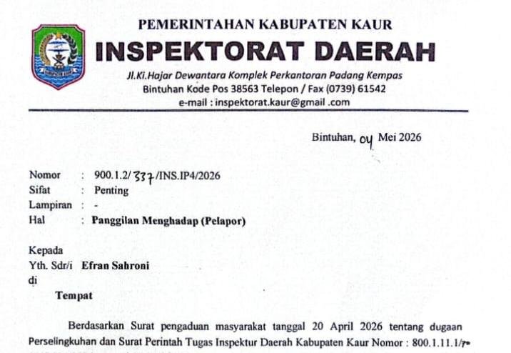 Inspektorat Kaur Periksa Pelapor Dugaan Perselingkuhan ASN, Saksi Ikut Dihadirkan