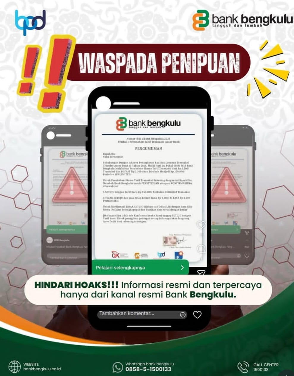 Bank Bengkulu Imbau Warga Waspadai Penipuan Bermodus Catut Nama Direksi dan Pegawai